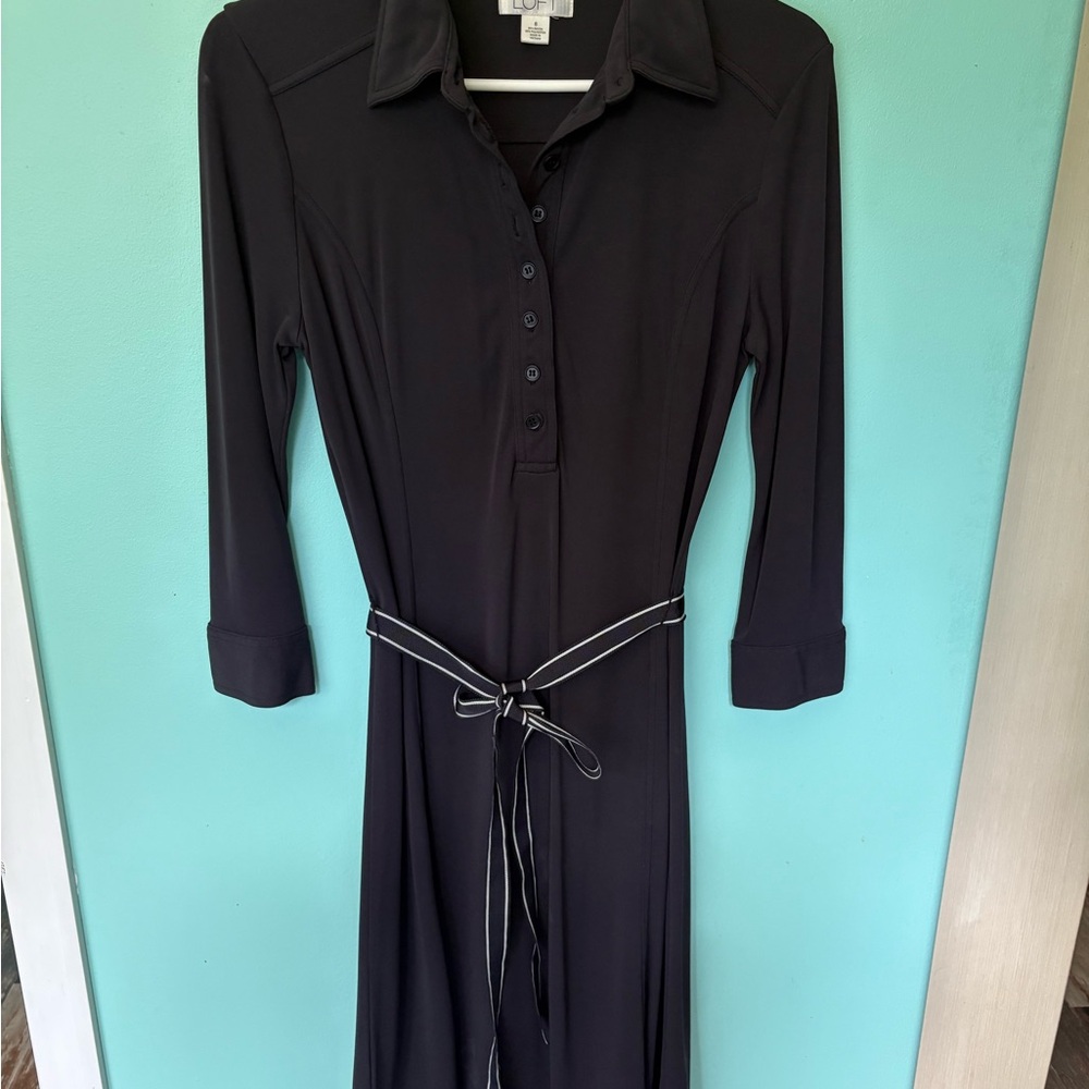 LOFT Black Long Sleeve Dress with Belt